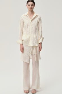 Crinkled Gauze Layered Skirt Trousers Ecru