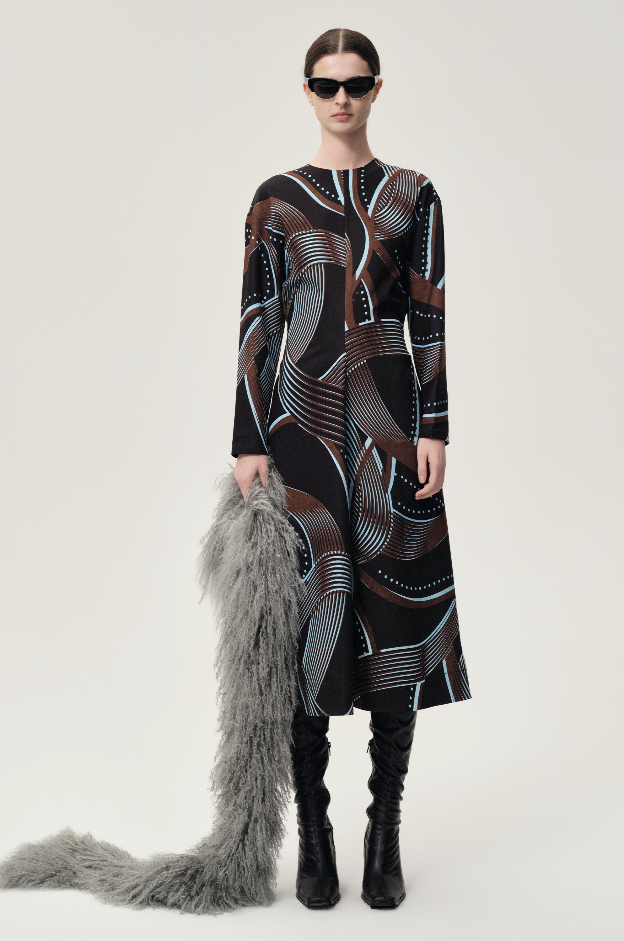 Printed Draped-waist Dress Multi