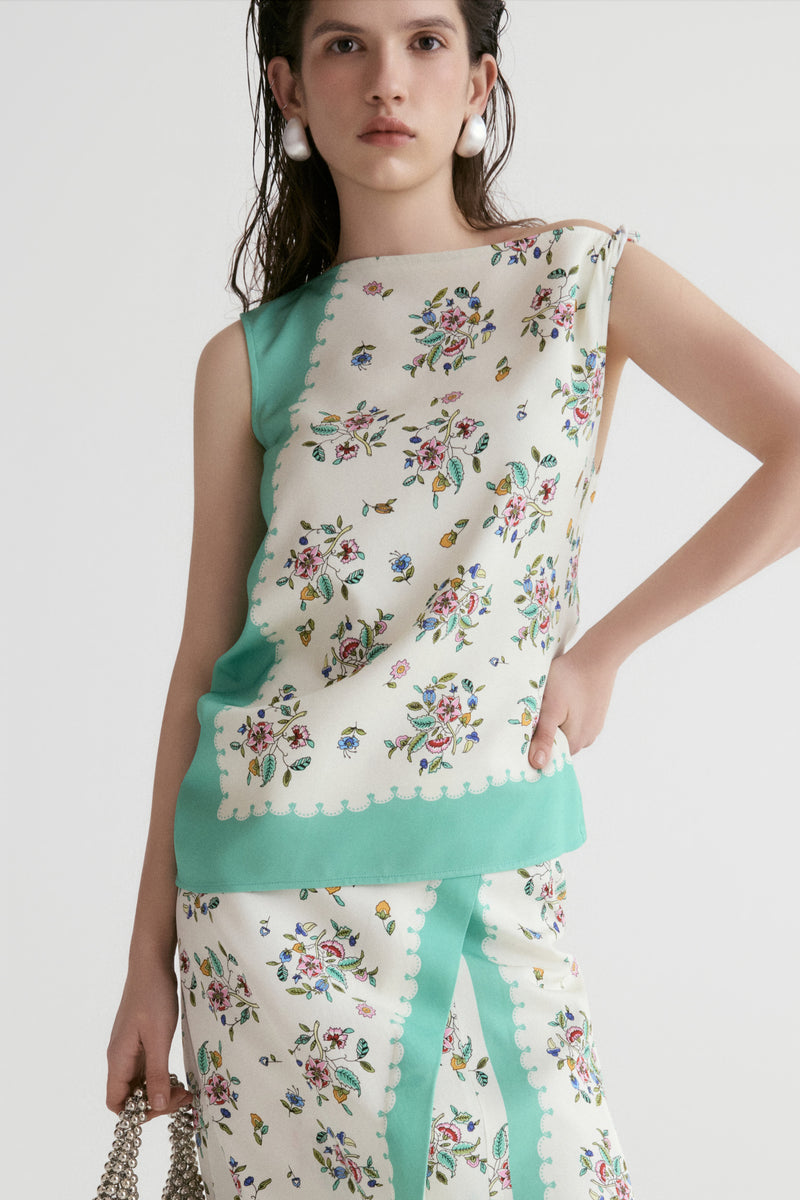 Scarf-print Twisted Top
