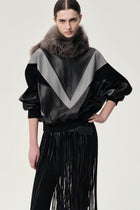 Patchwork Leather Sweater Black/Grey