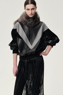 Patchwork Leather Sweater Black/Grey