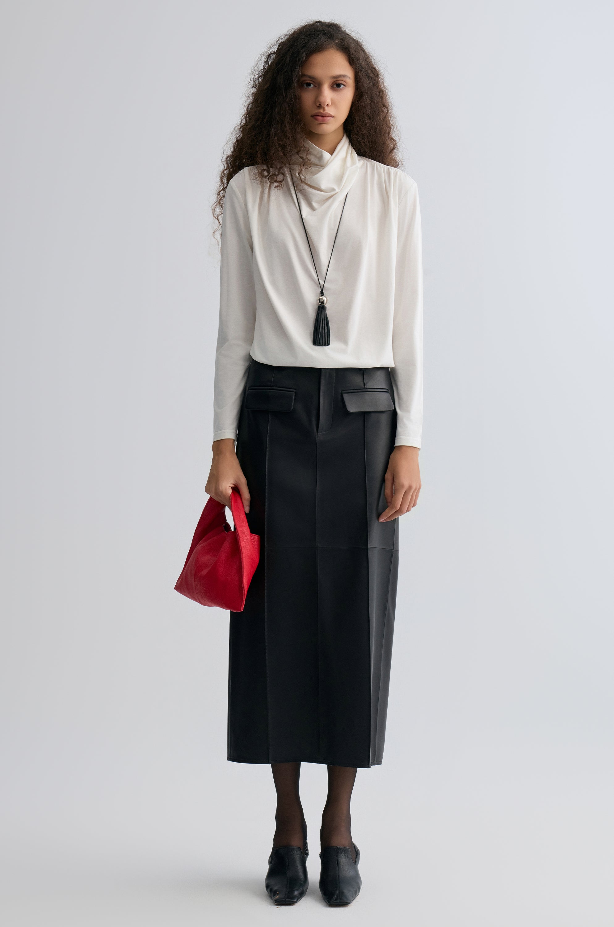 Cowl Jersey Top White