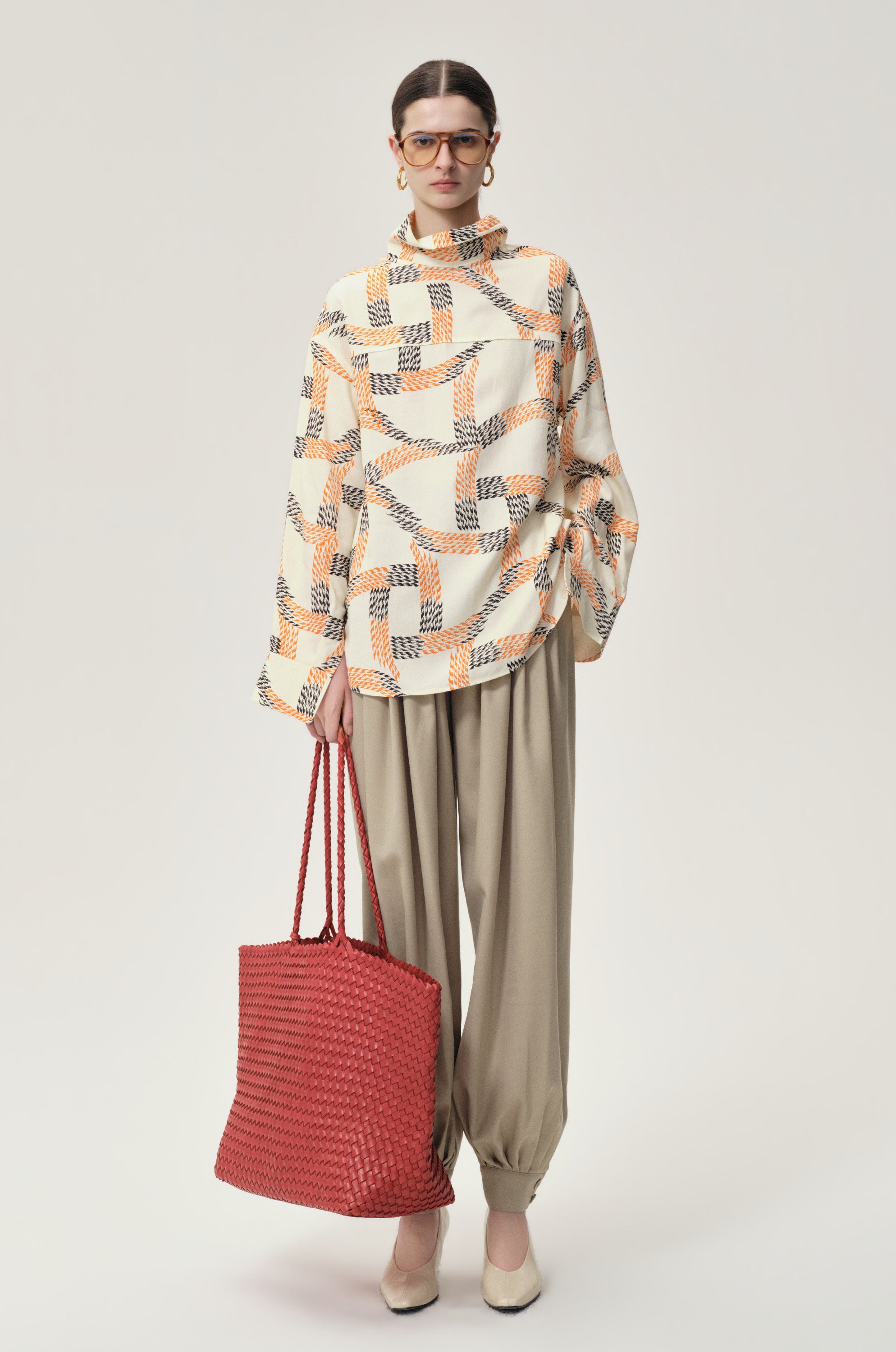 Printed Reversed Collar Shirt Ivory