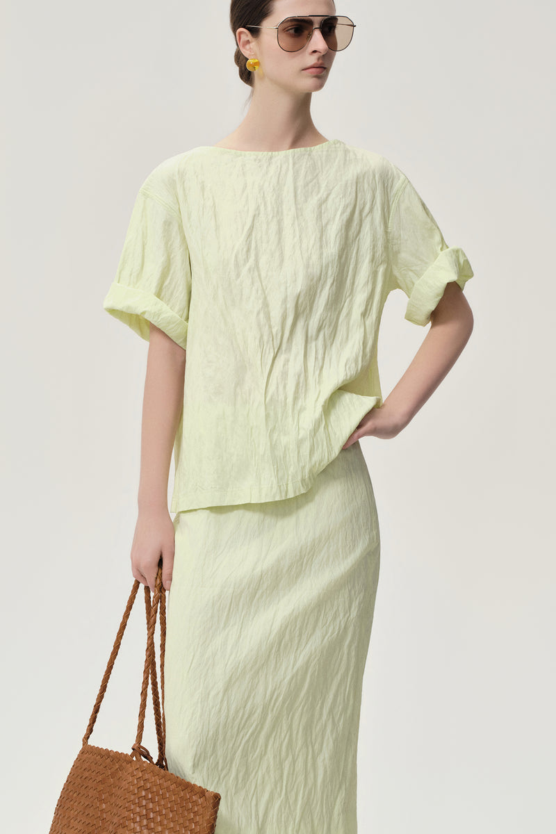 Crinkled Gauze Top Pale Lime