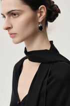 Silver onyx oval drop earrings