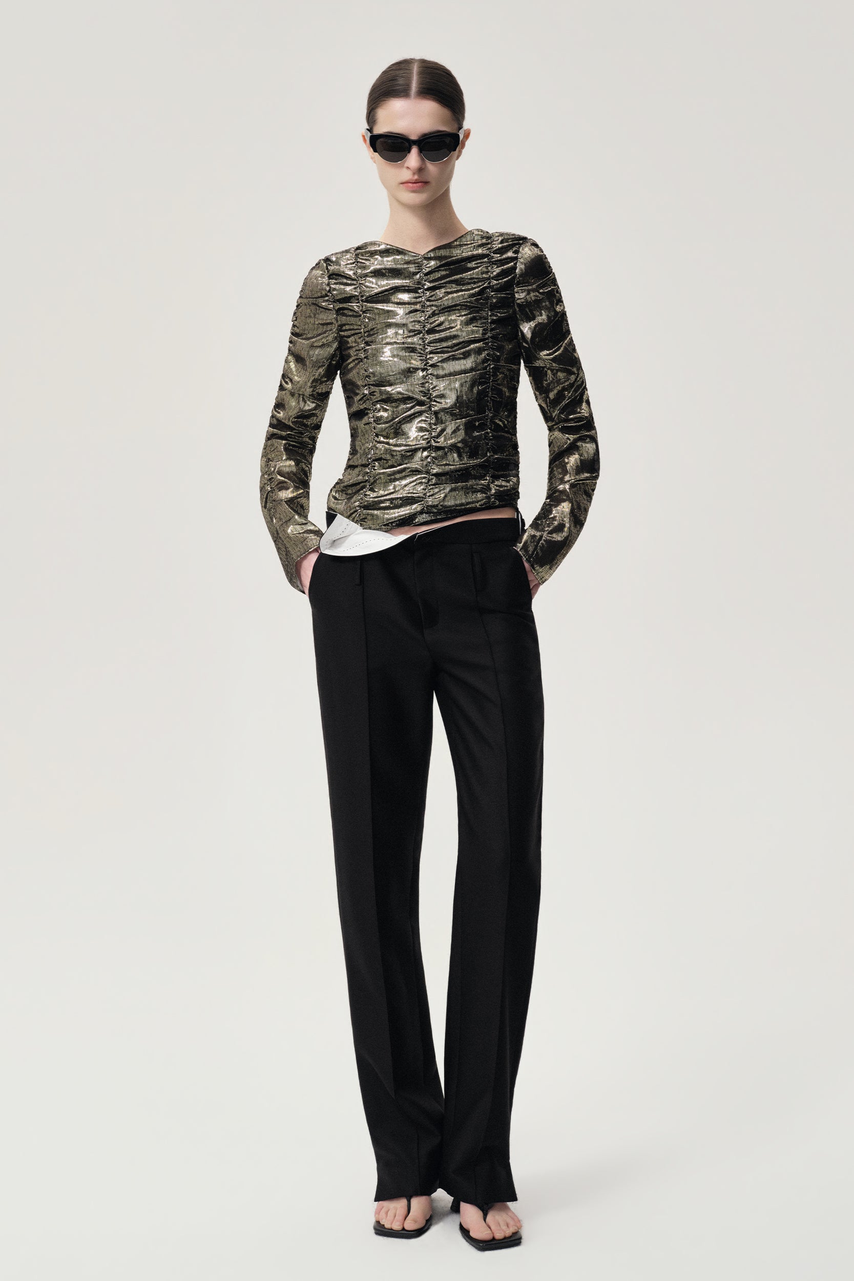 Cigarette Leg Trousers in Silk and Wool Black