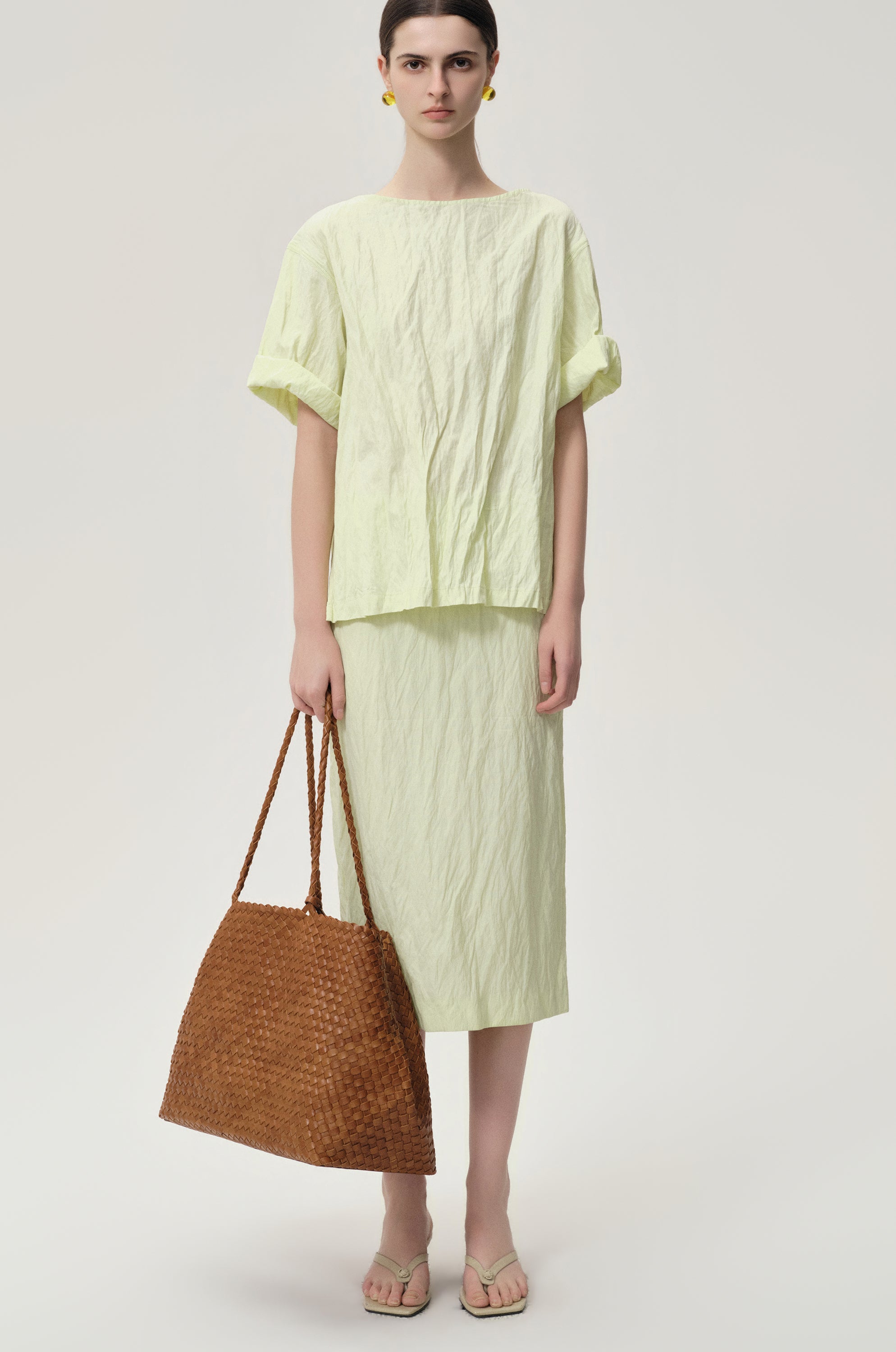 Crinkled Gauze Skirt Pale Lime