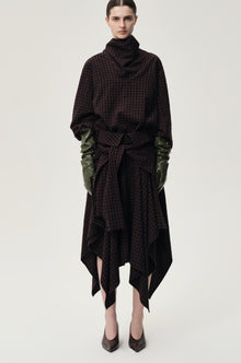 Check Wrap Wool Skirt Navy/Rum