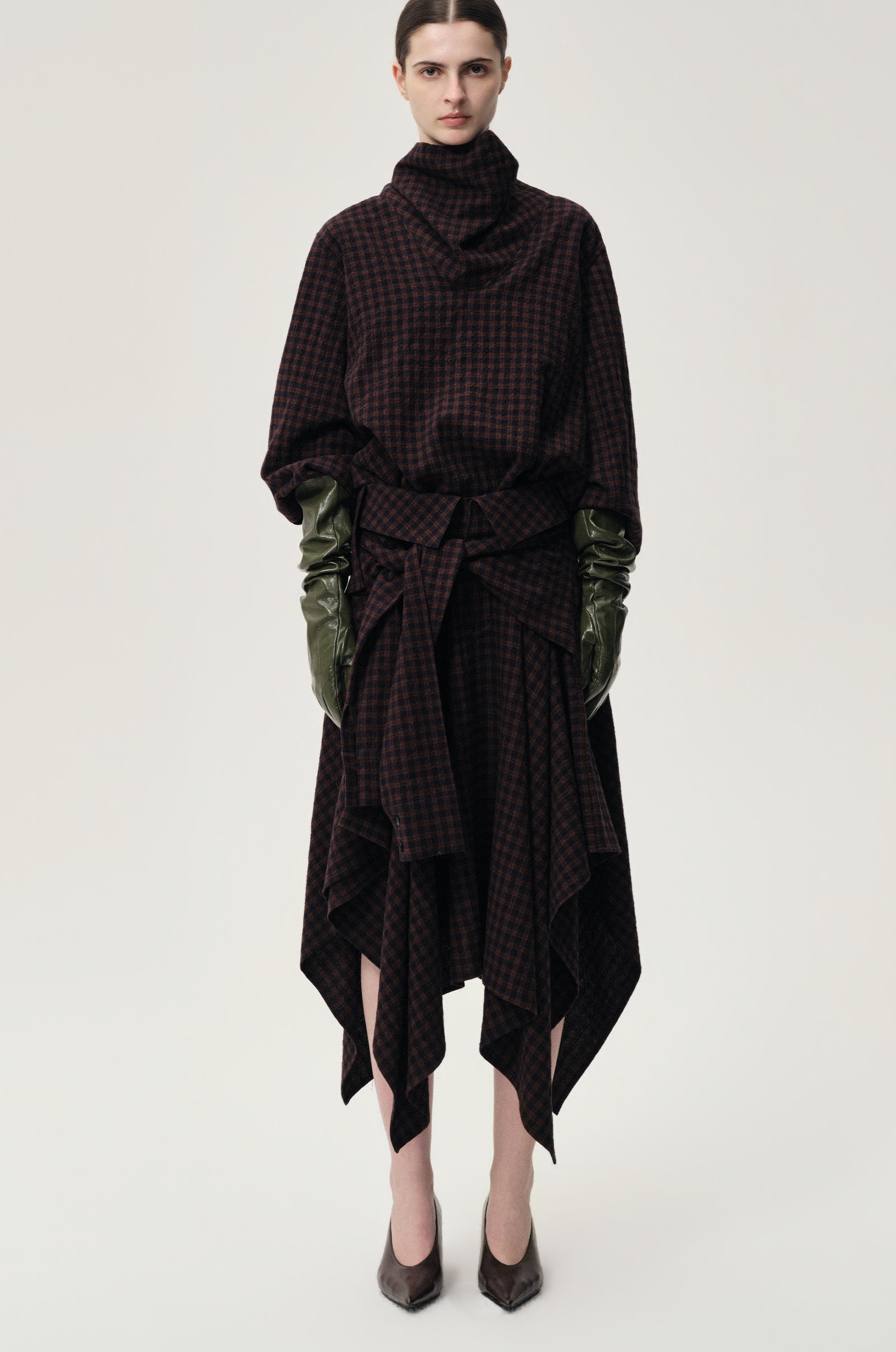 Check Wrap Wool Skirt Navy/Rum