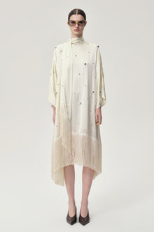 Stud-embellished Scarf Dress Ivory