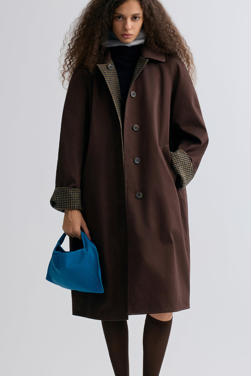 Reversible Twill and Check Trench Coat