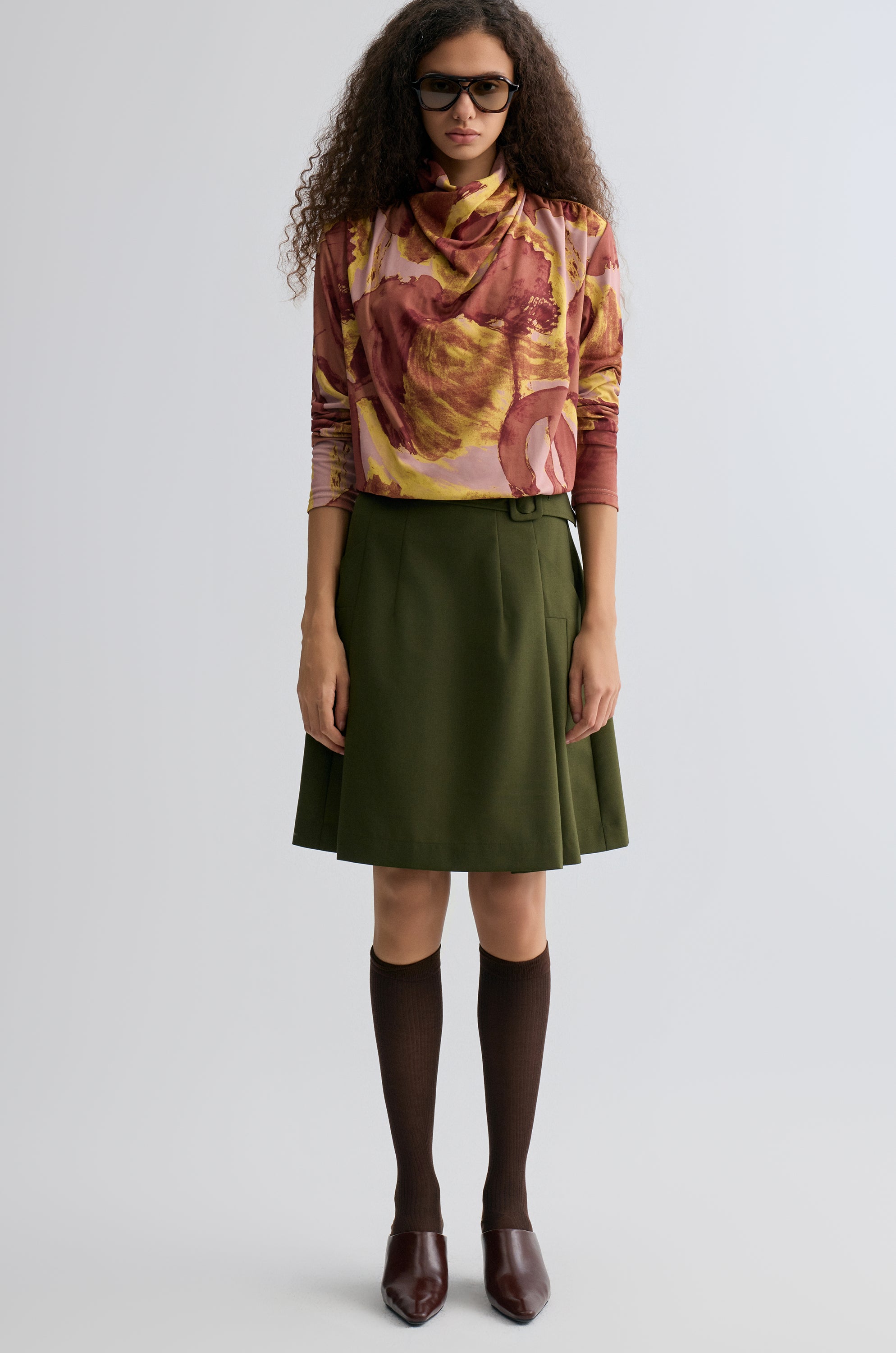 Marlene Belted Gabardine Skirt