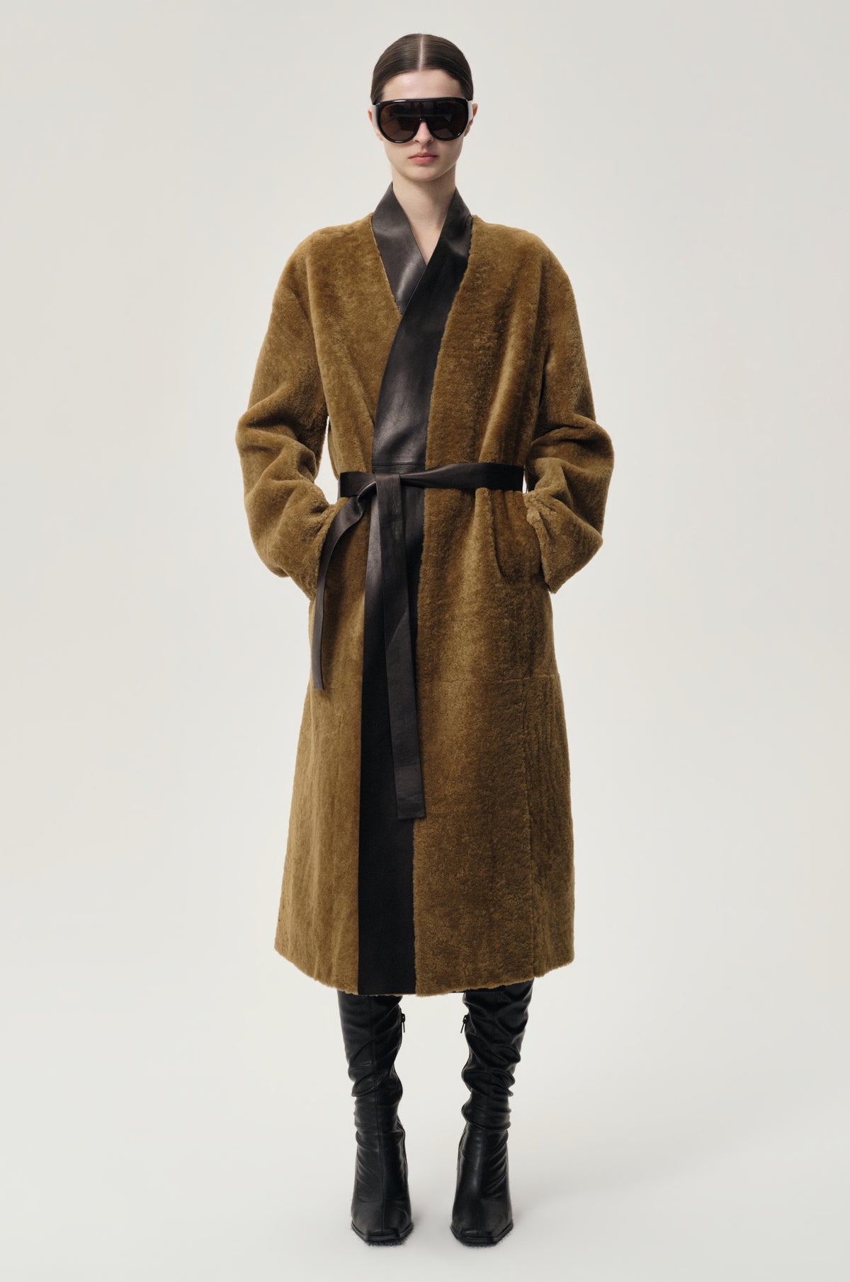 Cléo Shearing Robe Coat Tabacco/ Black
