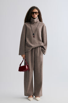 Wide-leg knitted Trousers Taupe Melange