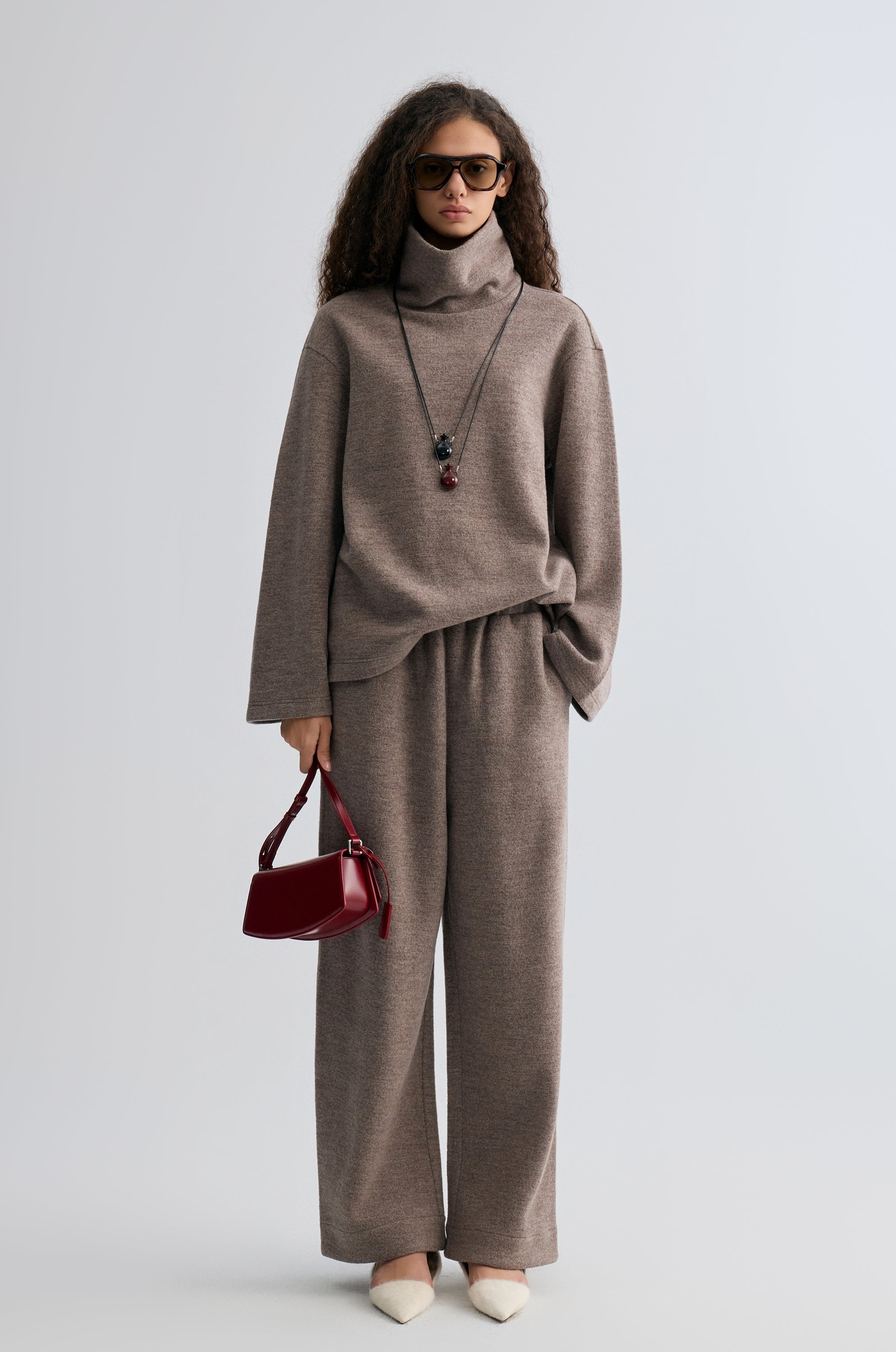 Wide-leg knitted Trousers Taupe Melange