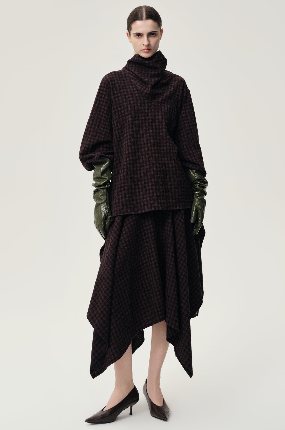 Check Scarf Wool Top Navy/Rum