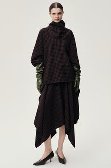 Check Scarf Wool Top Navy/Rum