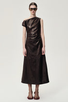 One-shoulder Draped Lambskin Dress Rum