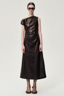One-shoulder Draped Lambskin Dress Rum