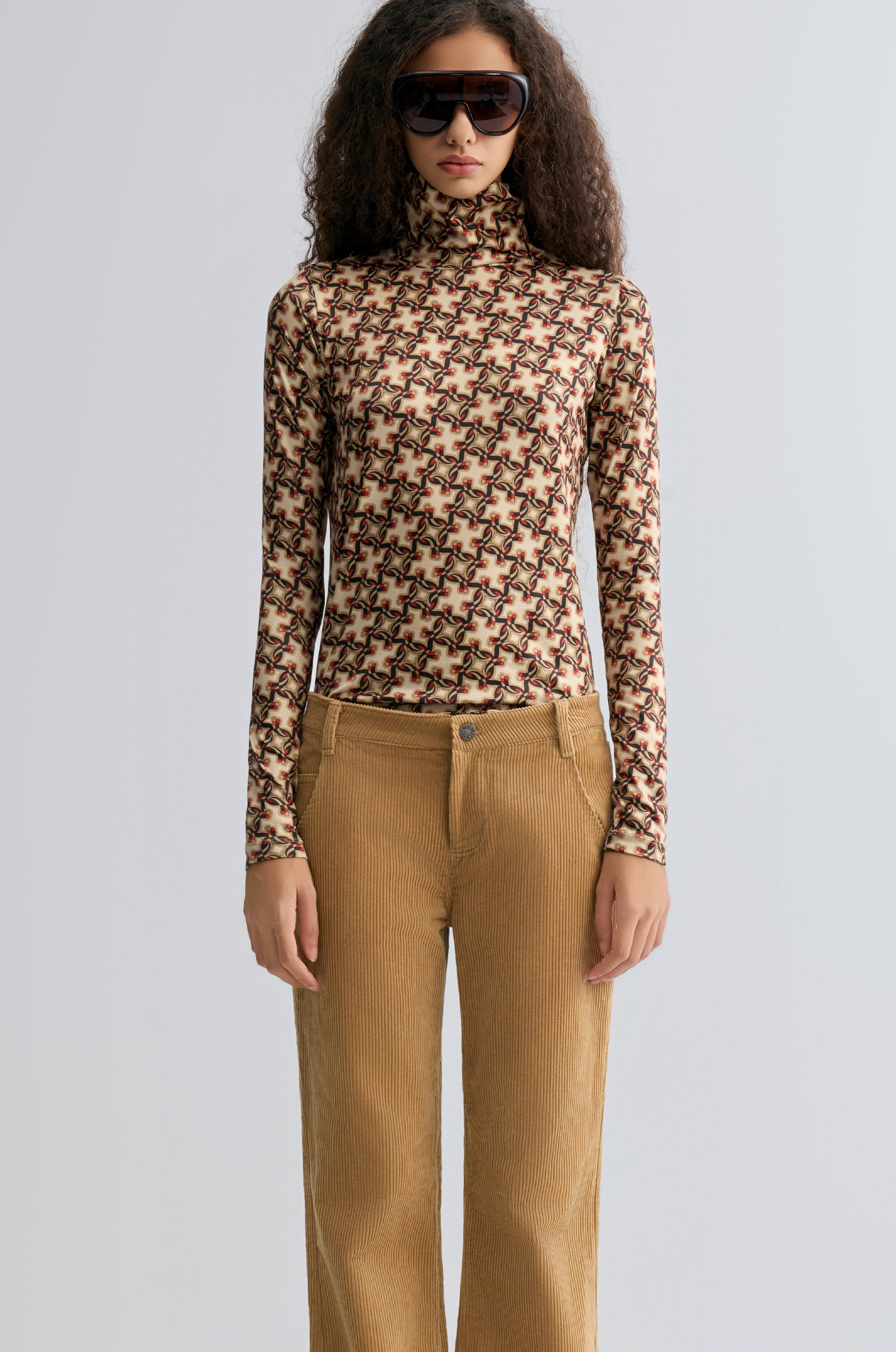 Geometric Long Sleeve Turtleneck Top