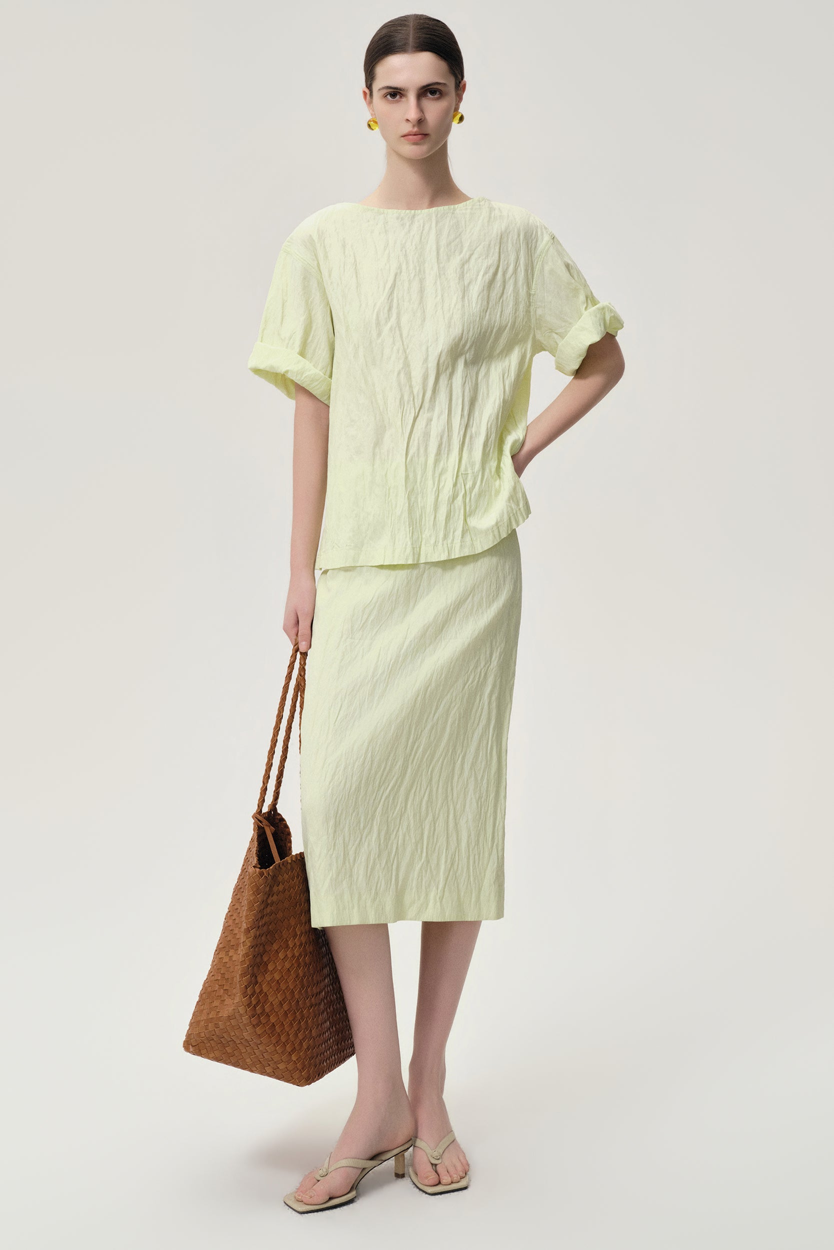 Crinkled Gauze Skirt Pale Lime
