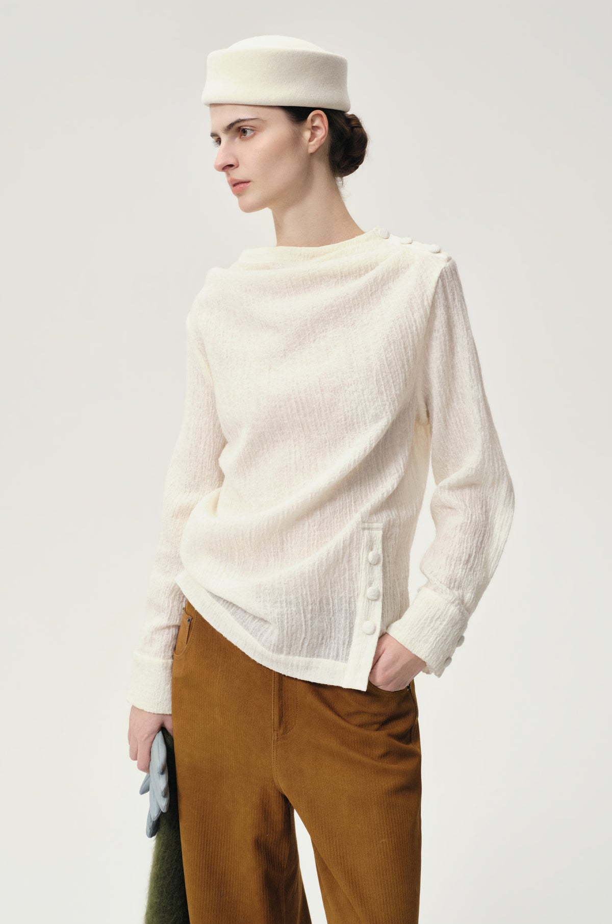 Draped Wool-blend Top Cream