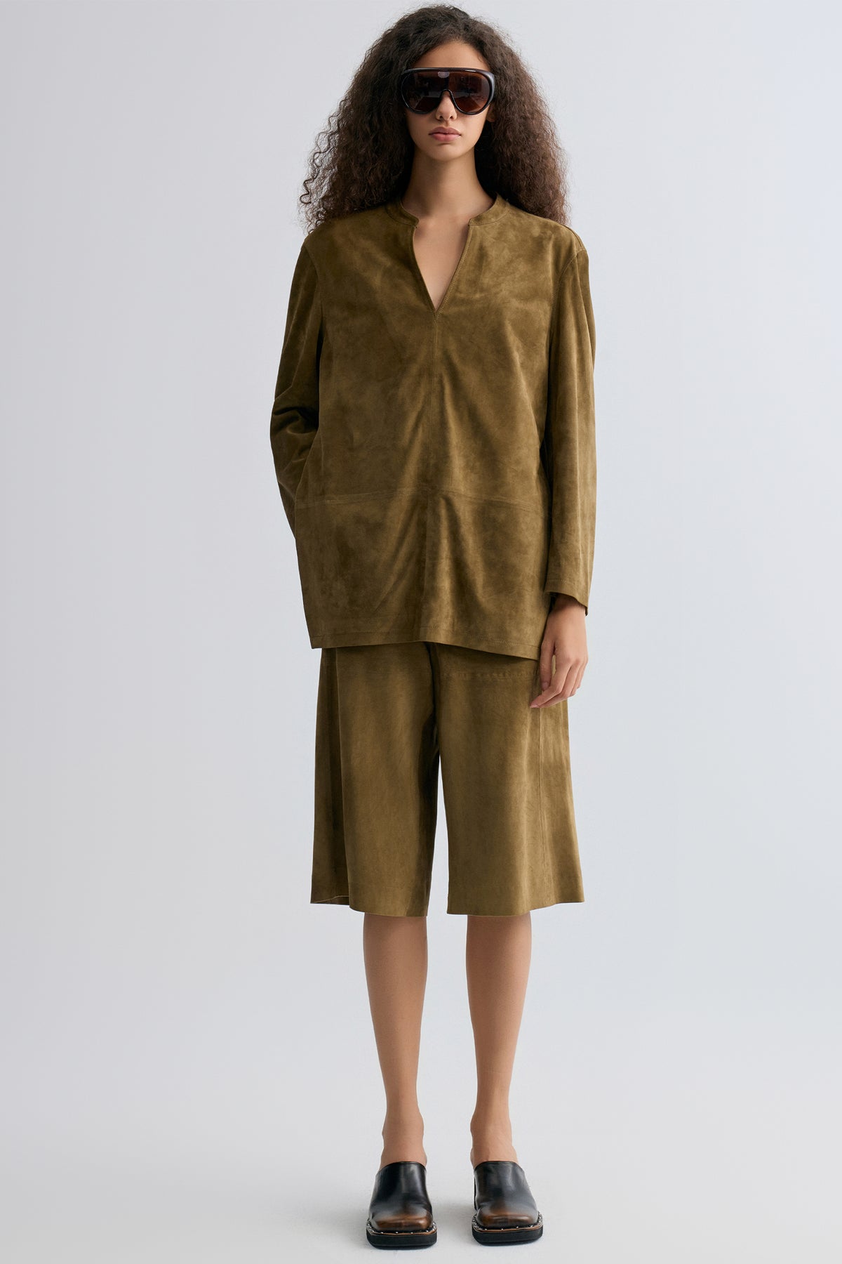 V neck Suede Shirt