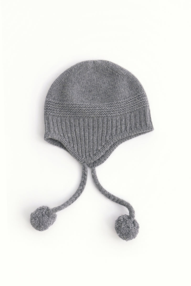 Cashmere Earflap Beanie Grey Melange
