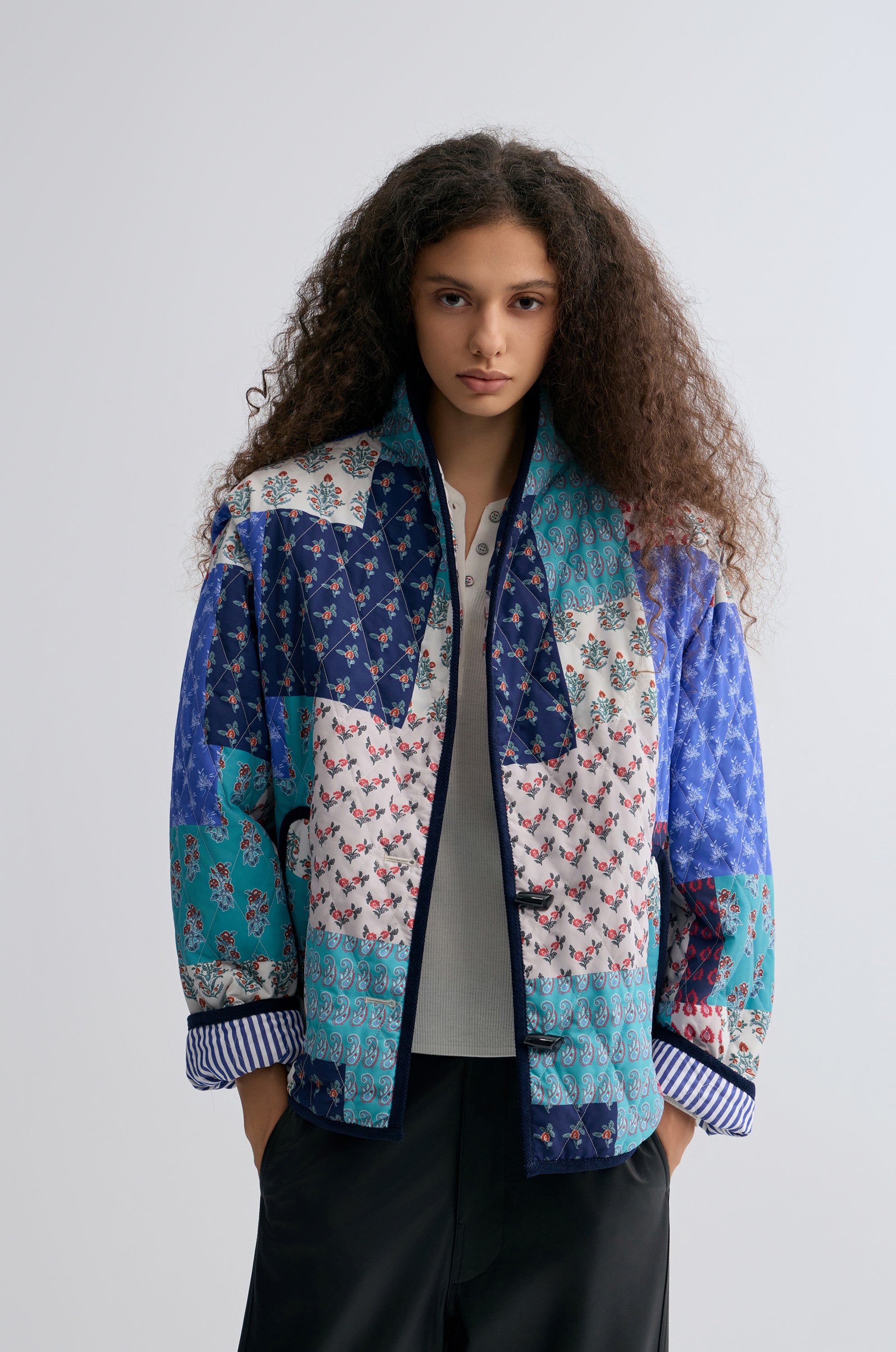 Patchwork Paisley Print Quilted Jacket Blue