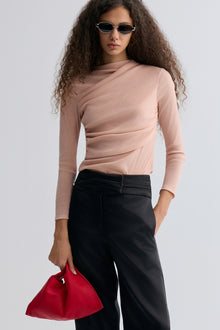 Velvet Mesh Asymmetric Draped Top Misty Rose