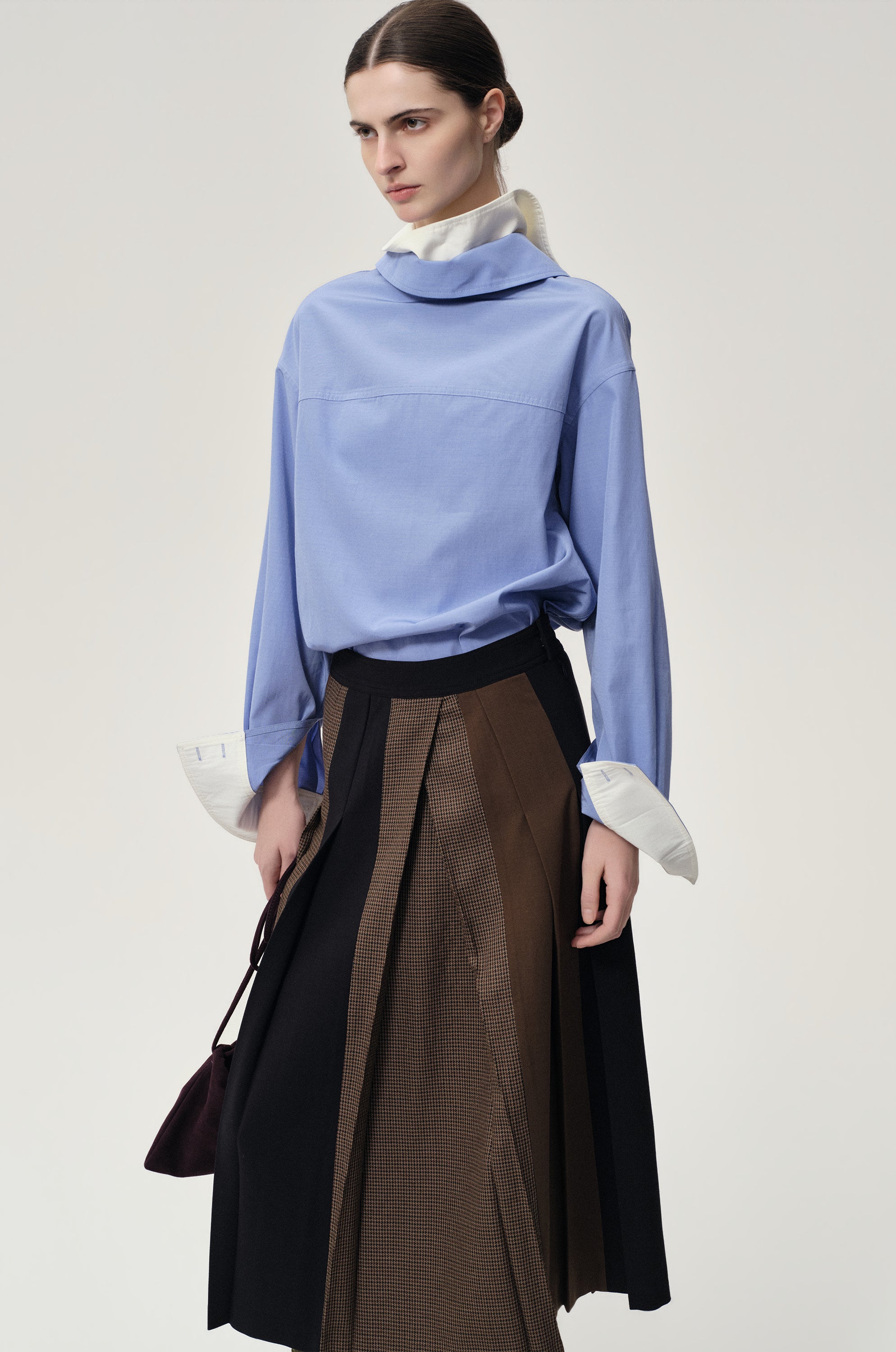 Double-layer Collar Shaped Shirt Sky Blue/White