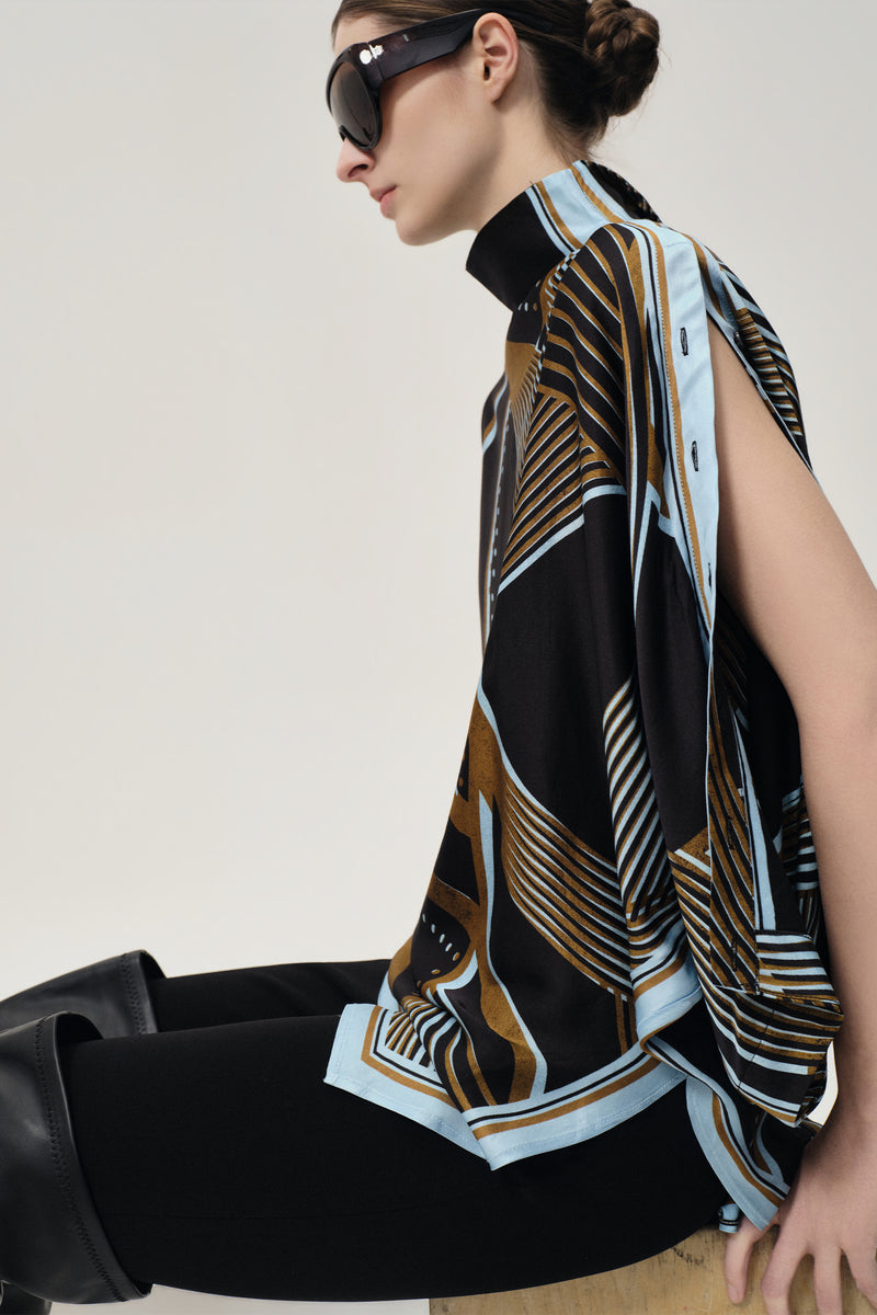 Scarf Print Top Black/Blue