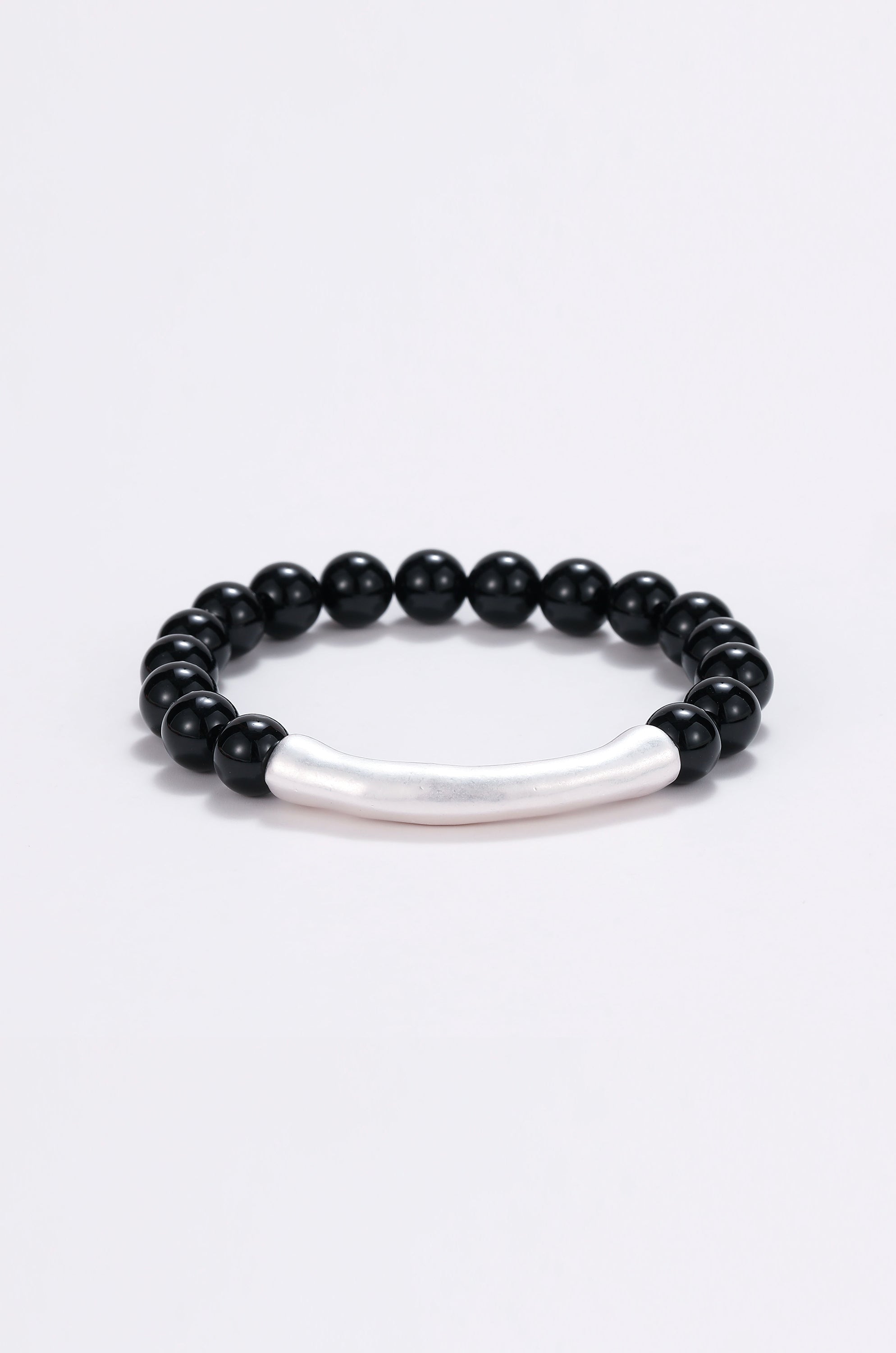 Magma onyx and silver beaded bracelet Black