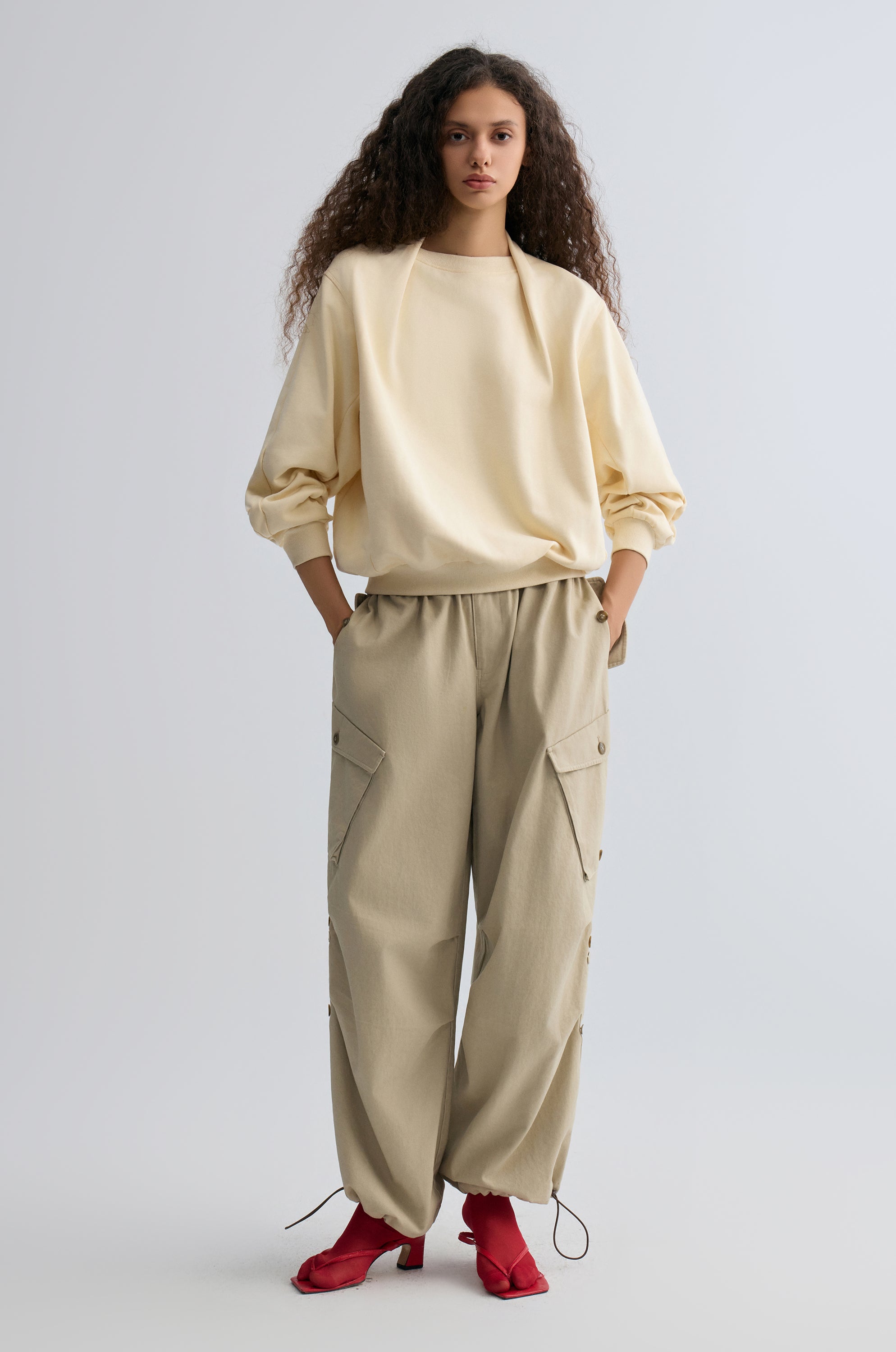 Cotton Panelled Sweater Cream