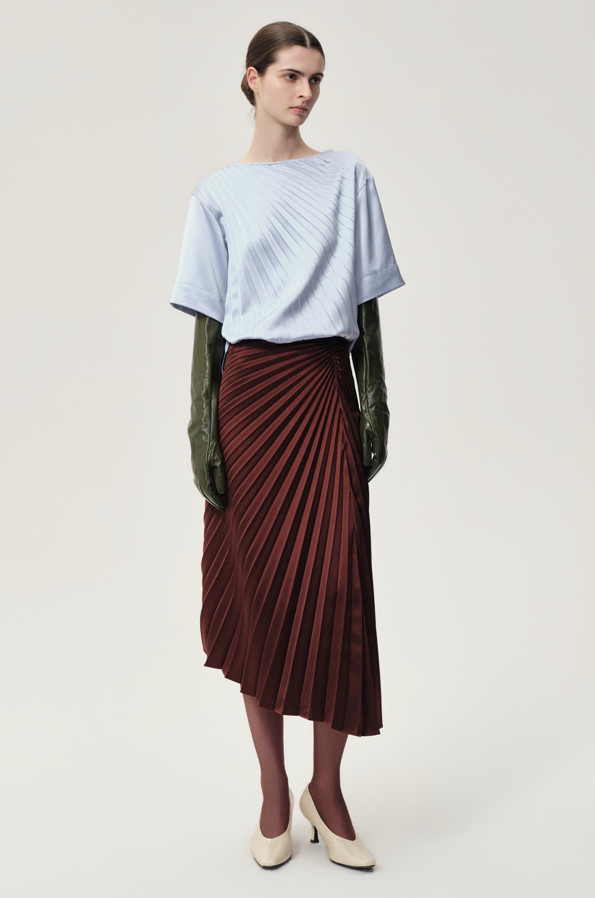 Asymmetrical Pleated Skirt Maroon