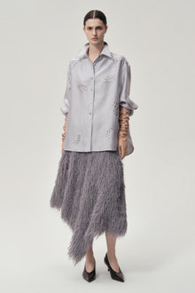 Asymmetrical Fringed Skirt Grey