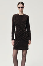 Draped Velvet Mesh  Asymmetric Dress Steel Grey