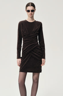 Draped Velvet Mesh  Asymmetric Dress Steel Grey
