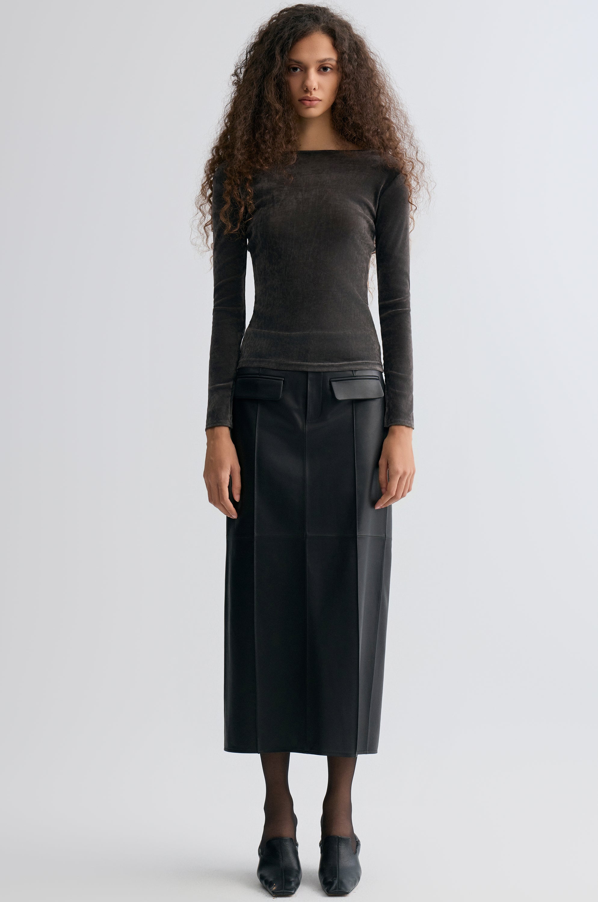 Sheen Velvet Mesh Top Steel Grey