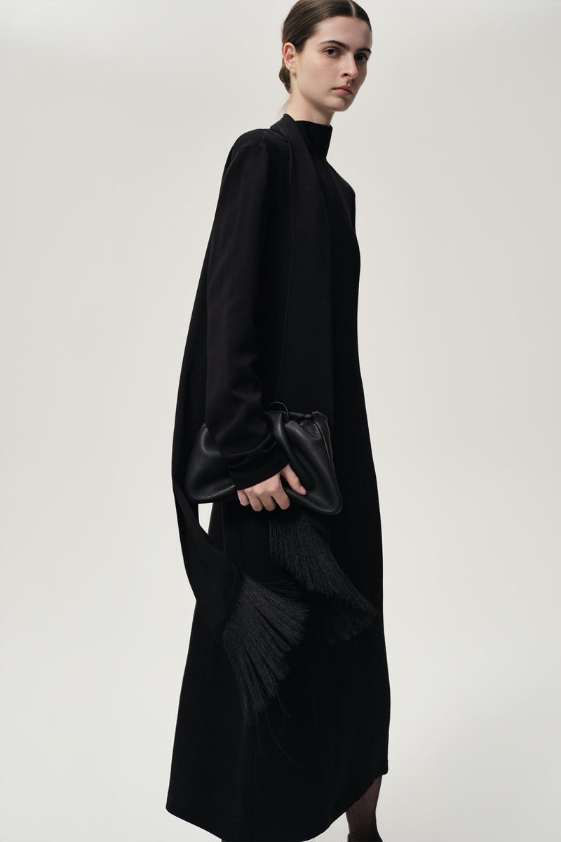 Reversible Fringed Scarf Dress Black