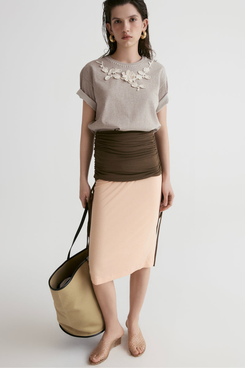 Rib Two-tone Skirt-Peach