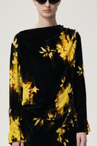 Abstract Floral Velvet Blouse in Silk and Viscose Black