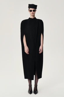 Double-faced Sculptural Wool Cape Coat Black