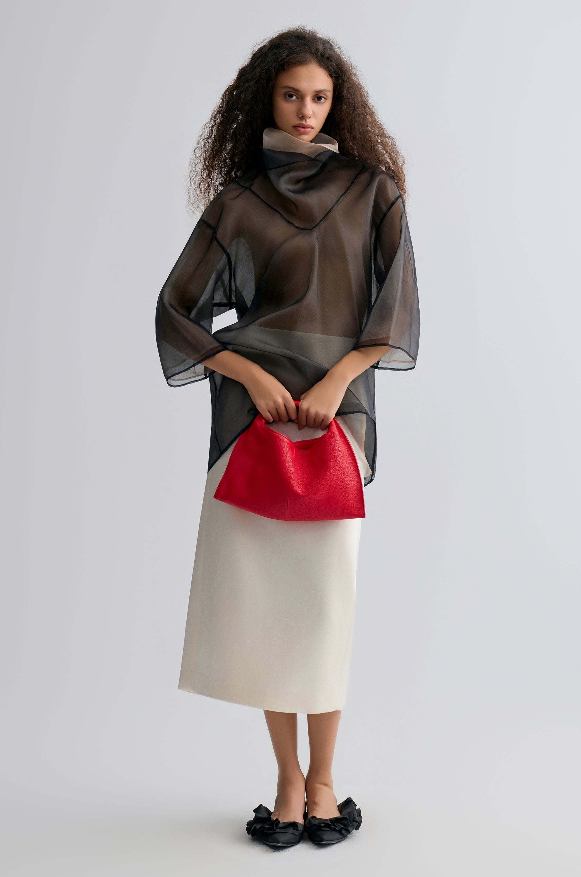 Two-tone Reversible Organza Blouse in silk Black