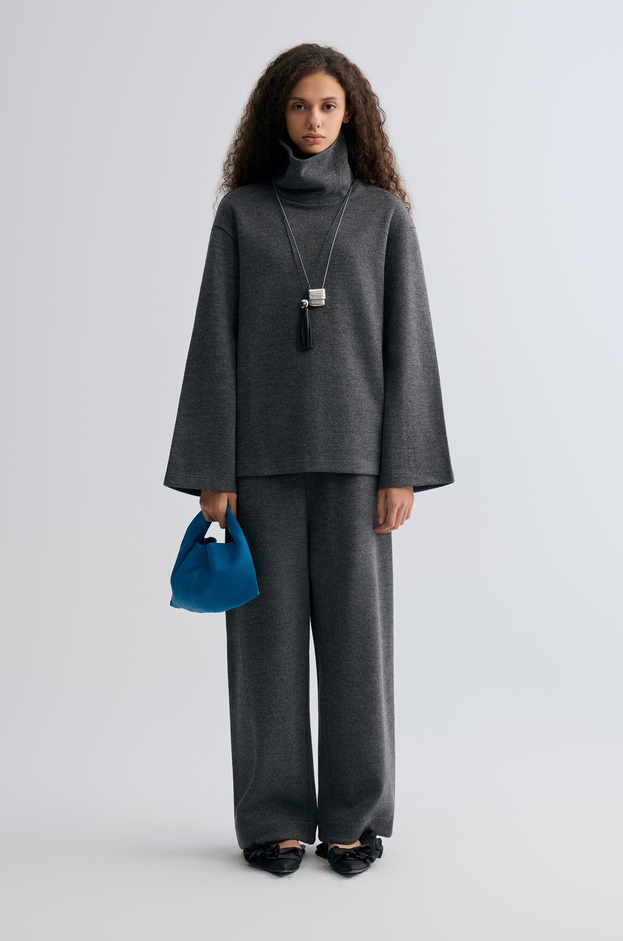 Wide-leg knitted Trousers Grey Melange