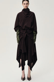 Check Wrap Wool Skirt Navy/Rum