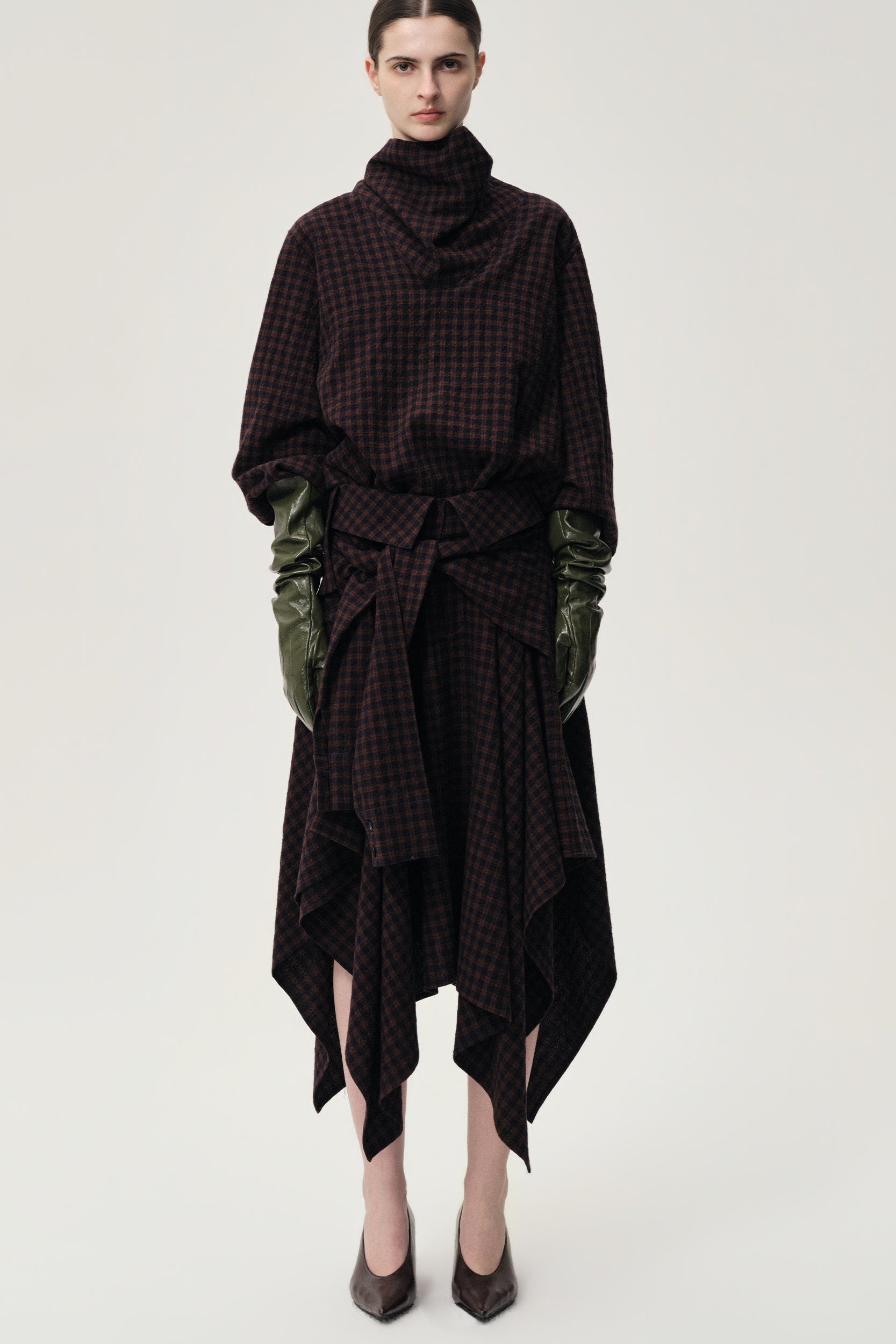 Check Wrap Wool Skirt Navy/Rum