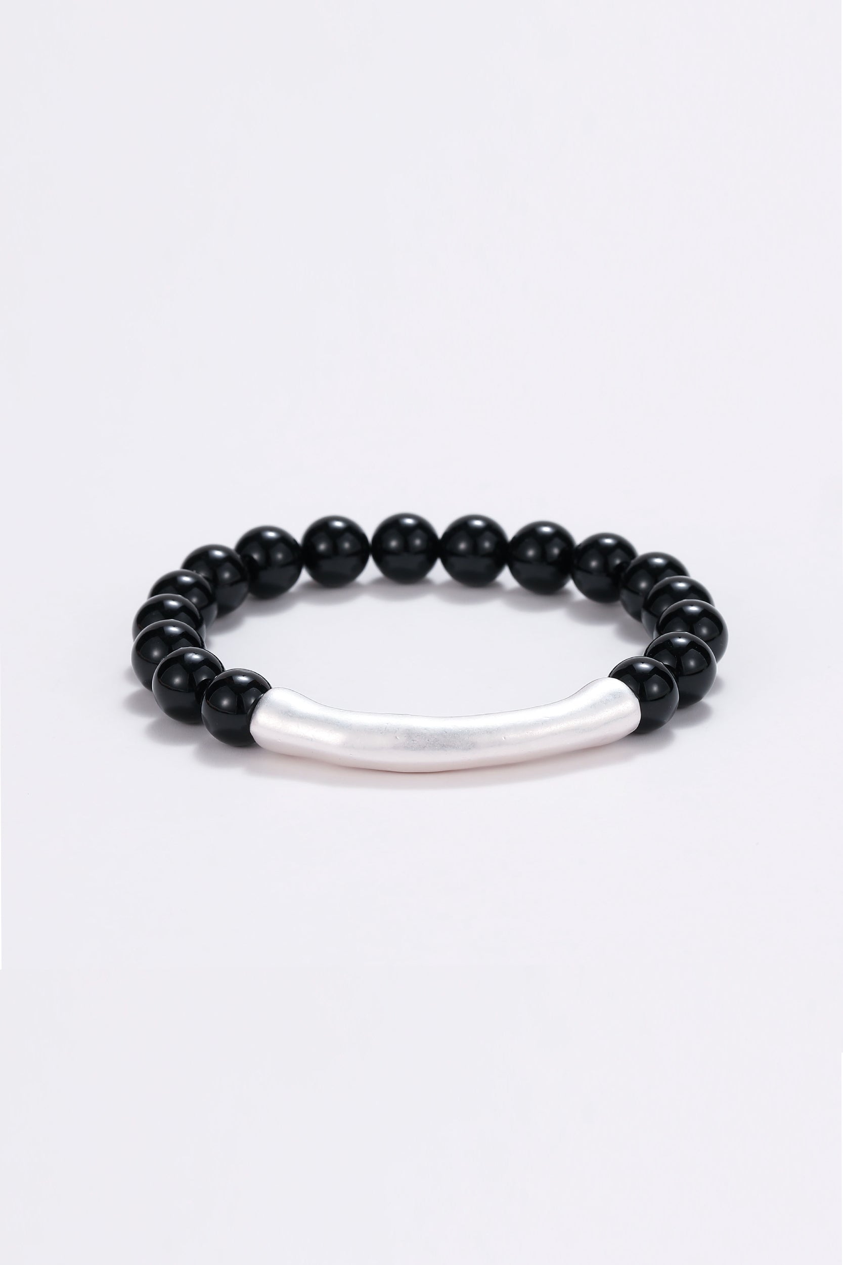 Magma onyx and silver beaded bracelet Black