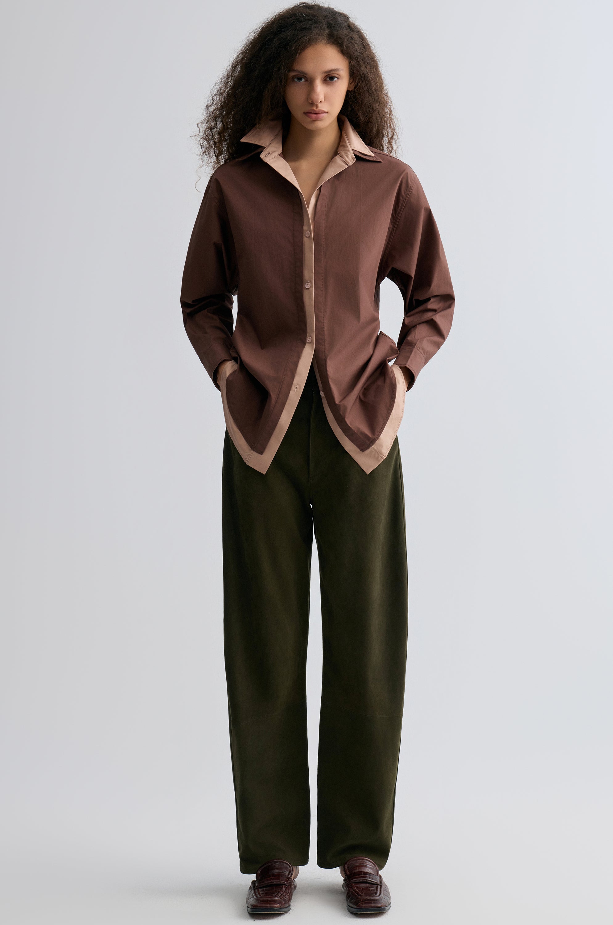 Relaxed Double-layer Shirt Rum