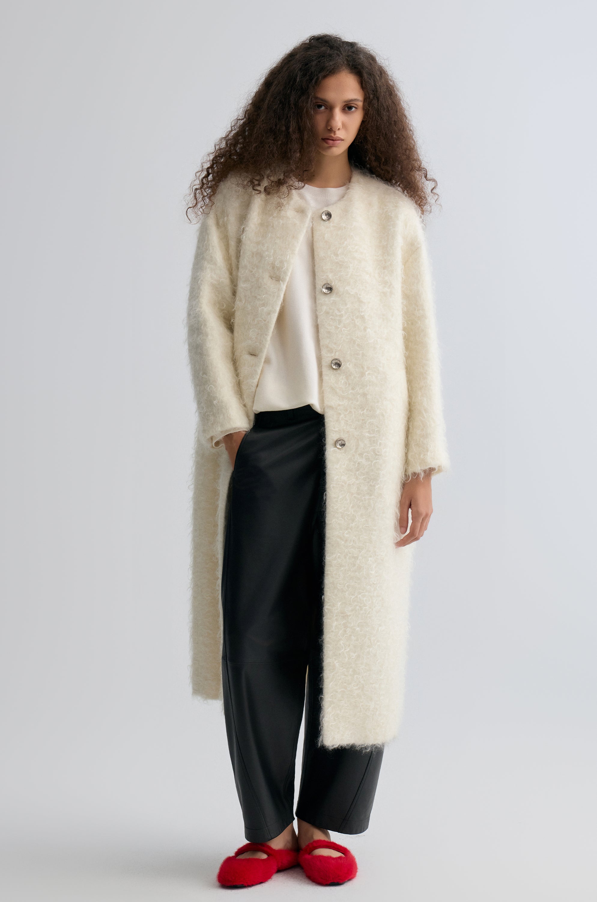 Clara Collarless Coat Cream
